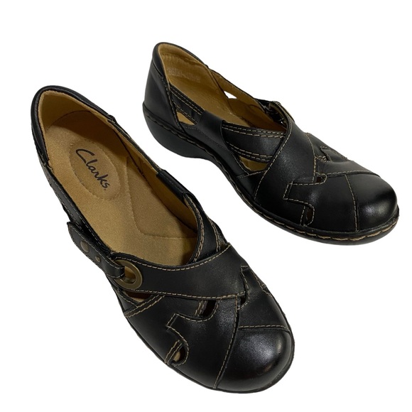 CLARK’S Shoes Leather Slip-On Loafers Size 6M Black Soft Footbed Comfort Shoes - Picture 5 of 16